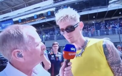 Machine Gun Kelly Gives Martin Brundle Thumbs Down on F1 Grid Walk